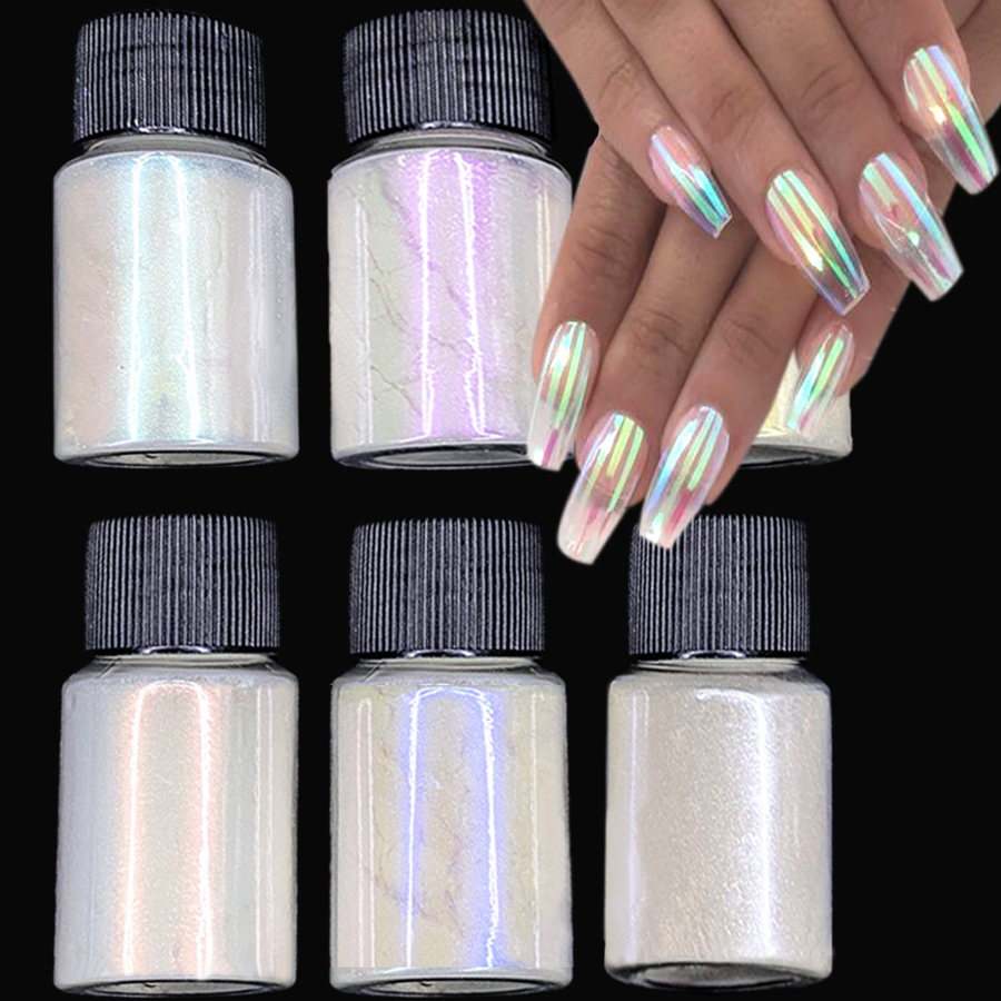 Nail Glitter 1Jar Mermaid Glitter Chrome Powder Bottled Holographic Aurora Pigment Powder s DIY Pearl White Rubbing Manicure Dust 230705