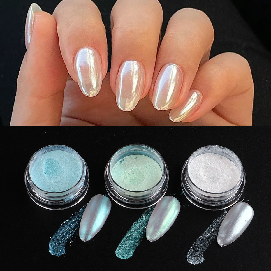 Nail Glitter 1 Box Aurora Nail Fairy Powder Pigment Pearl White Rubbing on Nail Art Glitter Dust Chrome Manicure Holographic Decorations 230705