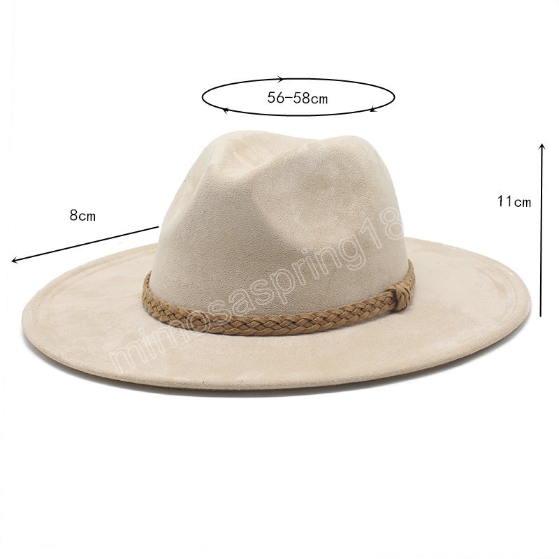 American Style Suede Felt Fedora Hat Vintage Wide Brim Western Cowboy Hat Winter Trilby Jazz Caps