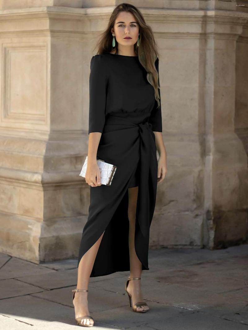 Elegant Satin Summer Dress: Urious A-E Party Wear With Split Design B4