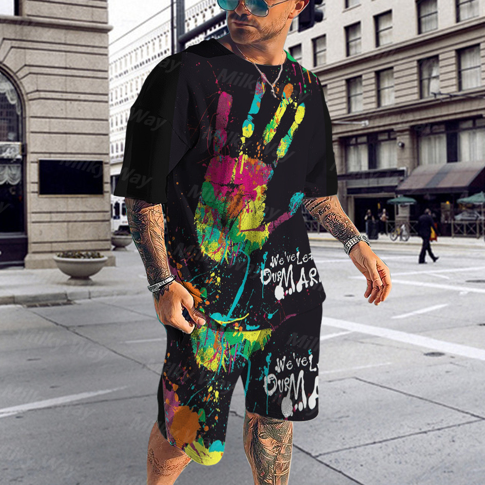 Men's Tracksuits 3D men's summer beach Tshirt suit Sportswear oversized clothing top street casual twopiece 230705