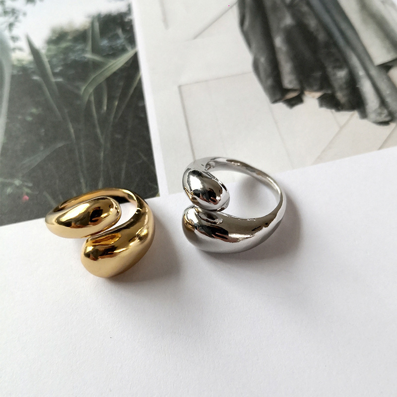 Band Rings Trendy Gold Color Smooth Metal Teardrop Rings for Women Creative Chunky Dome Open Ring Party Jewelry Gift 230706