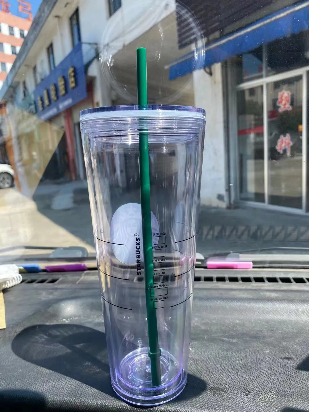 gs 24oz 710ml plastic cups reusable doublelayer transparent coffee flat straw column cover bdian cup milk teacup Free shipping