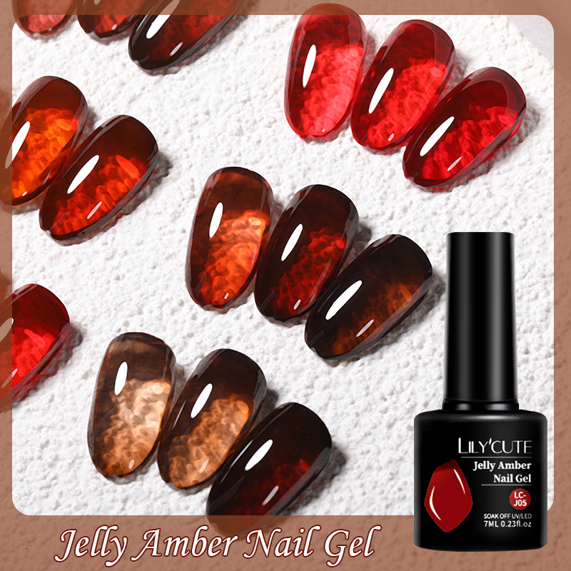 Nail Polish LILYCUTE 7ML Jelly Amber Gel Nail Polish Brown Crystal Translucent Dull Color Nail Art Gel Semi Permanent UV Gel Polish Varnish 230706