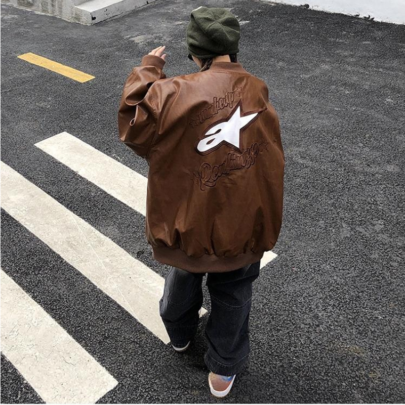 Womens Jackets autumn and winter American retro street leather jacket female Y2K couple hiphop loose casual wild baseball uniform jacket 230705