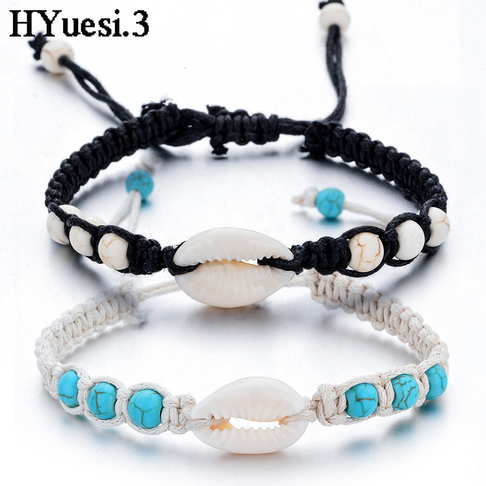 Chain Summer Starfish Shell Woven Bracelet Unisex Adjustable Wax Rope Turquoise Beaded Anklet Bracelet Women Men Boho Beach Jewelry 230706