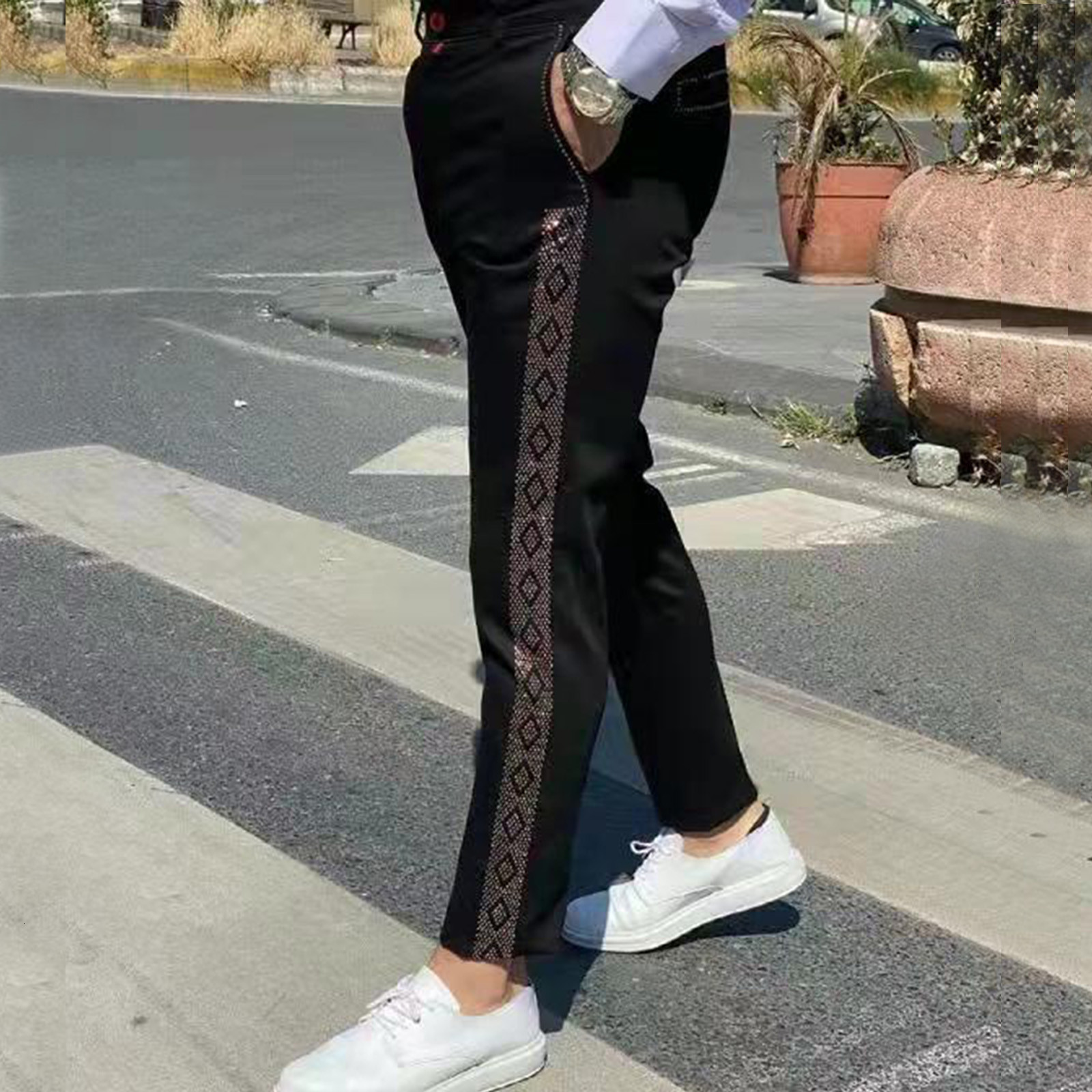Men's Pants Casual Diamond Skinny Pencil Autumn And Winter Zipper Elastic Waist Trousers Business clothing 230705
