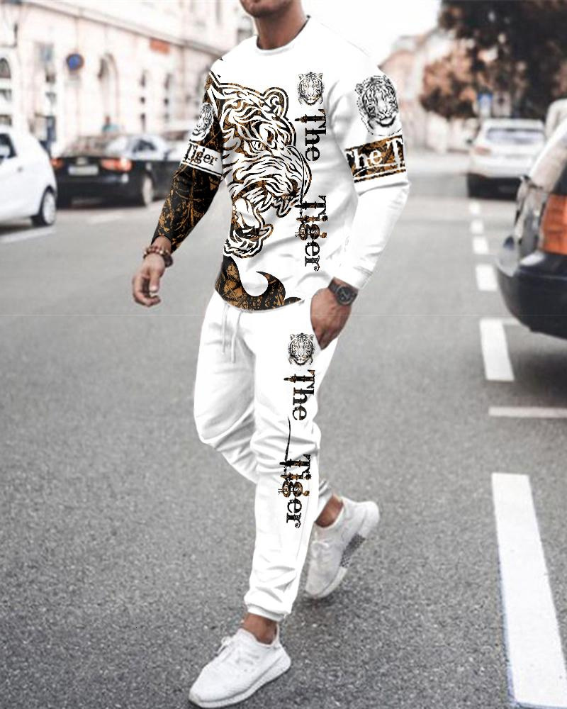 Men's Tracksuits clothing set fashion must have active 3D printing long sleeved Tshirt men's zipper casual sports pants 230705