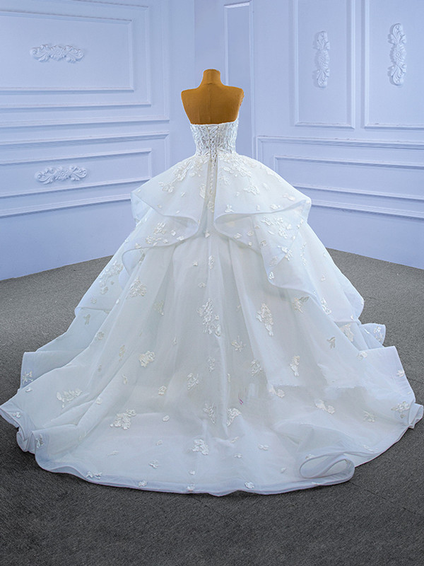 Sweetheart Appliques Princess Wedding Dresses Retro Boning Corset Lace-up Bridal Gown Ruffles Puffy Skirt Vestidos de novia
