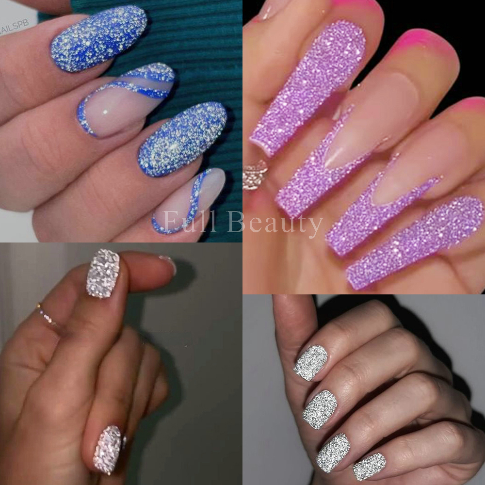 Nail Glitter 1Box Thermal Nail Dipping Powder Reflective Glitter Sparkle Silver Pigment Sugar Sand Coating Diamonds Manicure GLWBF 230705