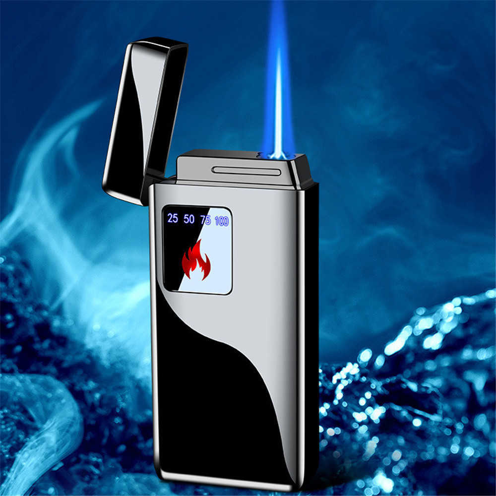 2 In 1 Jet Flame Lighter Touch Screen Windproof Torch Inflatable Butane Without Gas Power Display USB Charge Electric 3DG0