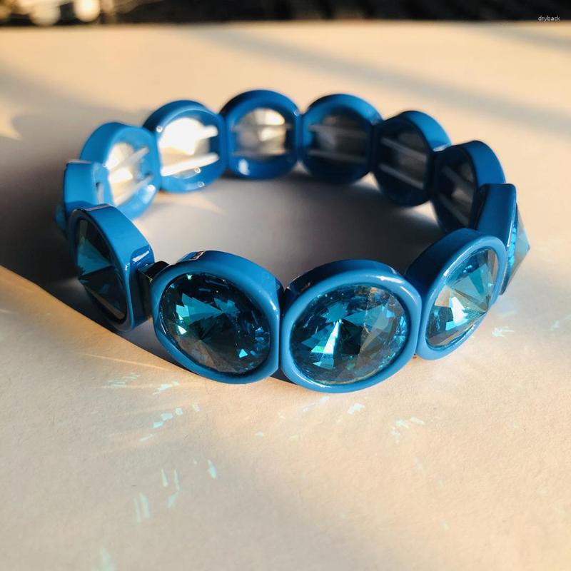 Link Bracelets Multicolor Handmade Big Crystal Elastic Bangles Enamel Stretch Glass Bangle Tile Beads Bracelet For Women