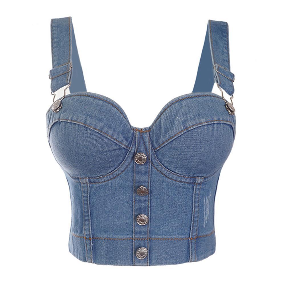 Women's Tanks Camis SXTHAENOO Fashion Sexy Denim Jeans Women's Button Bustier Bra Night Club Party Cropped Top Vest Plus Size 230705