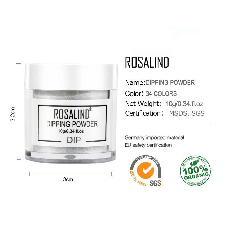 Nail Glitter ROSALIND Pure Color Flash Dipping Powder Kit Nail Dust Decorative Resin Pigment Nail Art Need Primer and Sealing Layer Set 10ml 230705