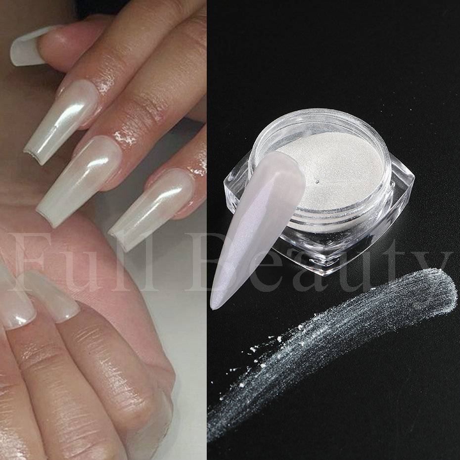 Nail Glitter 1Box White Fairy Chrome Pearl Nail Powder Glass Merainbow Aurora Pigment Dust Glitter Nail Art UV Gel Polish Paillette LAB0107 230705