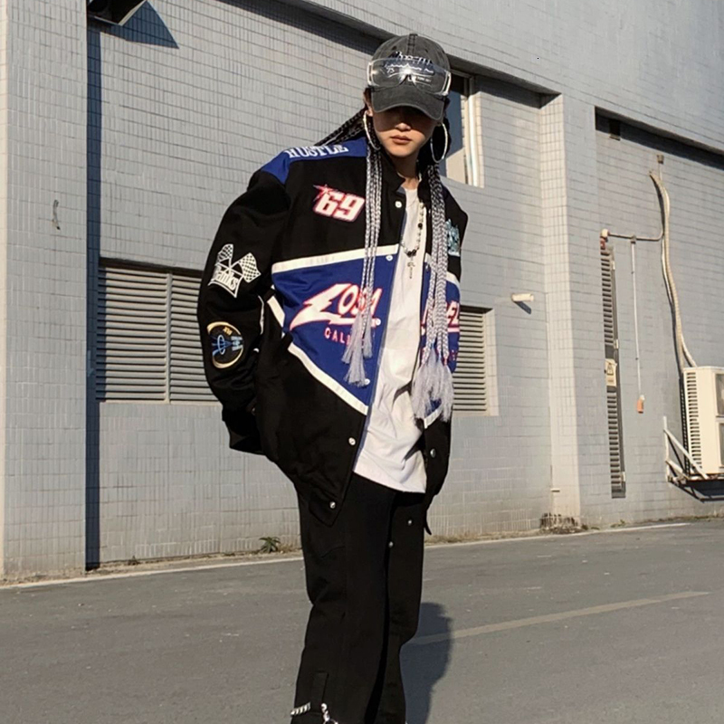 Women's Leather Faux Leather Unisex American Embroidery Bombers Coat Spring Autumn Hip Hop High Street Long Sleeve Top Bomber Varsity Racing Woma