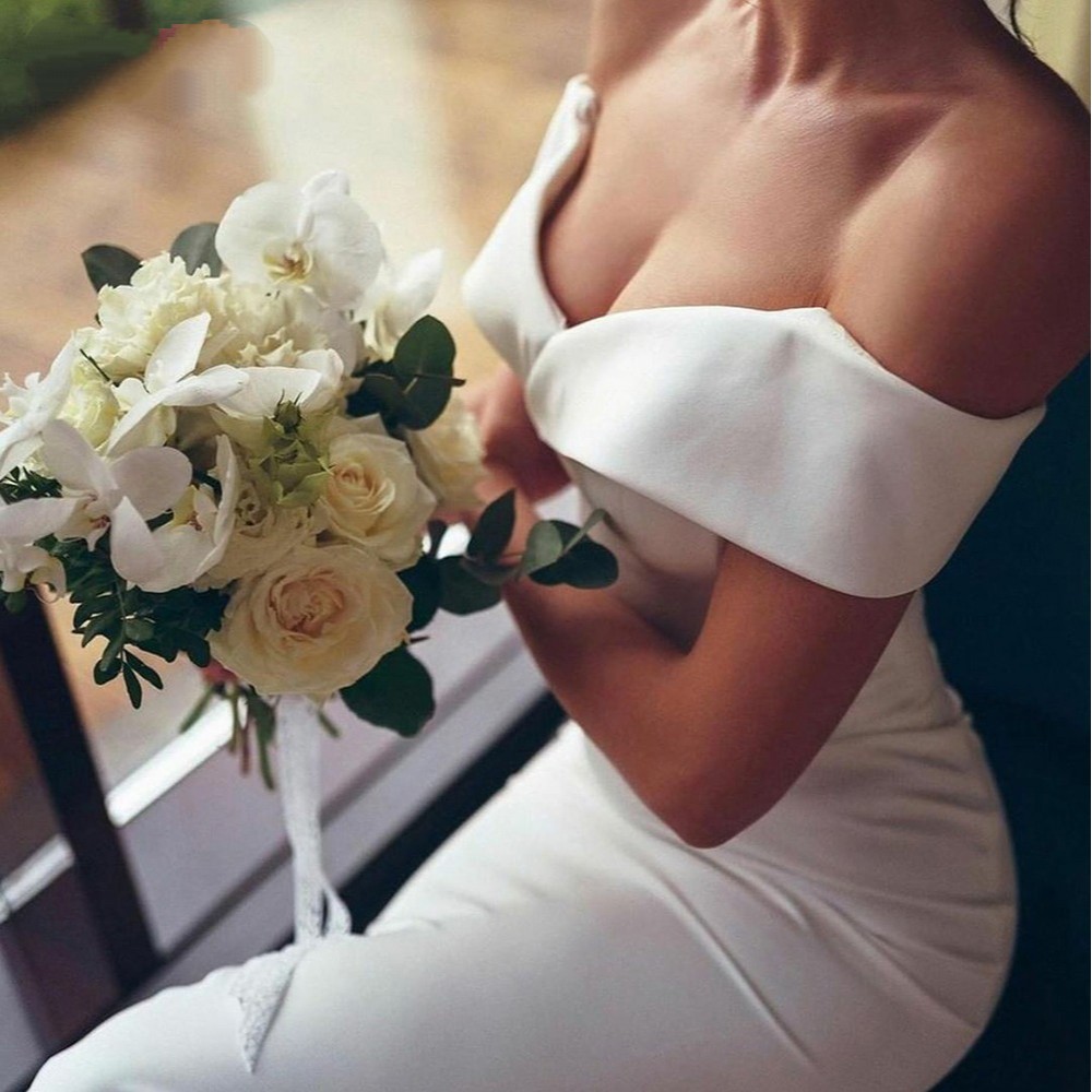 novias Elegant V-Neck Mermaid Wedding Dresses Off The Shoulder Backless Bridal Gowns Sweep Train Vestidos De Novia