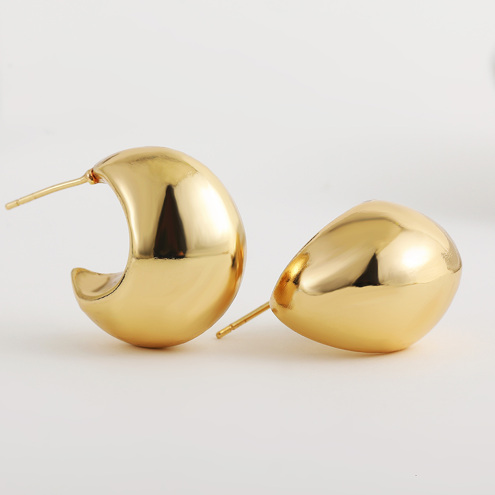 Stud Gold Color Round Chunky Earrings for Women Lightweight Smooth Metal Open Thick Hoops Fashion Trendy Jewelry 230706