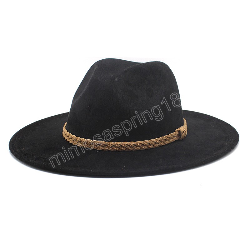 American Style Suede Felt Fedora Hat Vintage Wide Brim Western Cowboy Hat Winter Trilby Jazz Caps