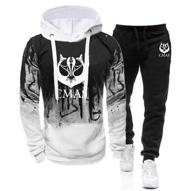 Men's Tracksuits Scuba diving CMAS 2023 printed men's track suit twopiece autumn gradient hooded Sweatshirt casual sweatpants set 230705
