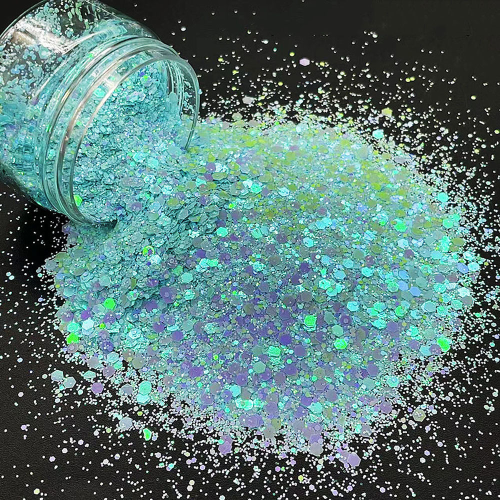 Nail Glitter 10g Nail Art Glitter Chunky Flakes Cosmetic Super Shiny Wedding es Mix Holographic Craft Iridescent Hex Poly Tumbler Glitter 230705