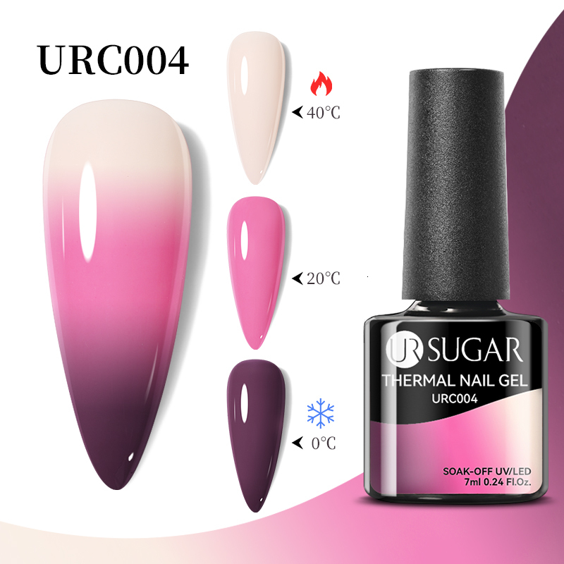 Nail Polish UR SUGAR 7ml Thermal Gel Nail Polish Pink White 3 Layers Color changing Semi Permanent Soak Off Varnish Manicure Glass Bottle 230706