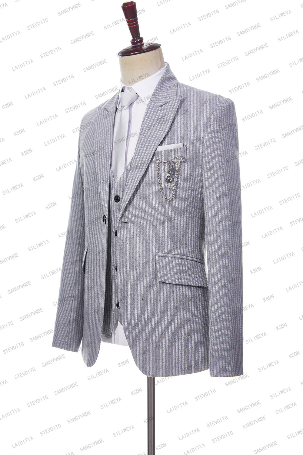 Men's Suits Blazers 2023 Light Grey Stripe Mens 2Pieces Suit Terno Slim Fit Formal Office Wedding Groom Tuxedo Tailcoat For Male Fashion Cloth 23