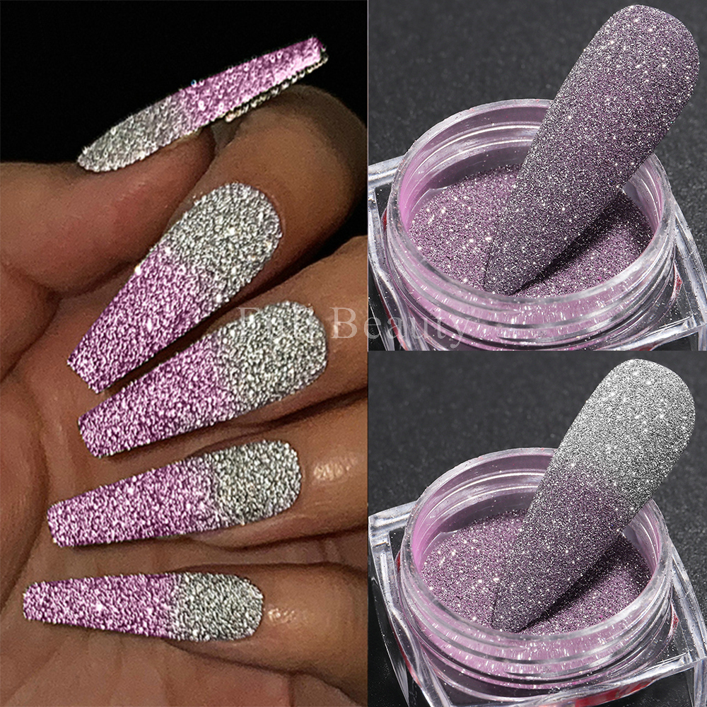 Nail Glitter 1Box Thermal Nail Dipping Powder Reflective Glitter Sparkle Silver Pigment Sugar Sand Coating Diamonds Manicure GLWBF 230705