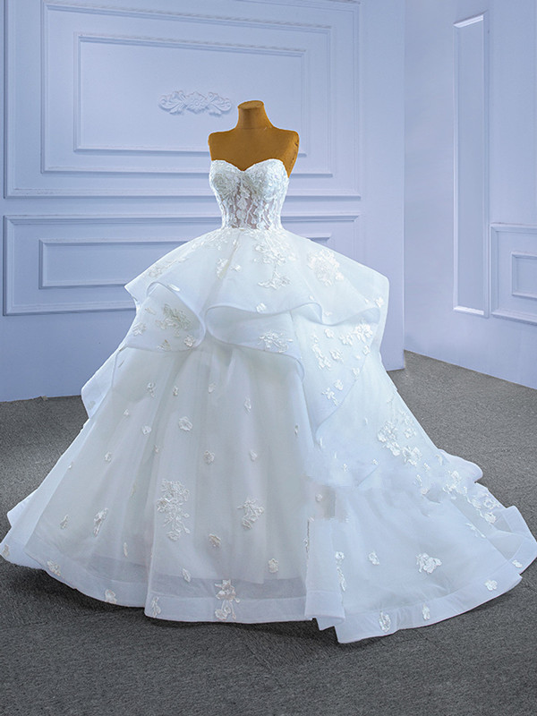 Sweetheart Appliques Princess Wedding Dresses Retro Boning Corset Lace-up Bridal Gown Ruffles Puffy Skirt Vestidos de novia