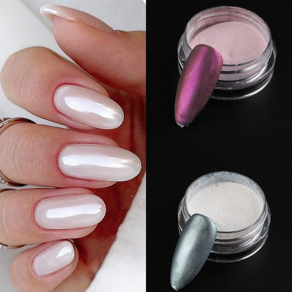 Nail Glitter 1 Box Aurora Nail Fairy Powder Pigment Pearl White Rubbing on Nail Art Glitter Dust Chrome Manicure Holographic Decorations 230705