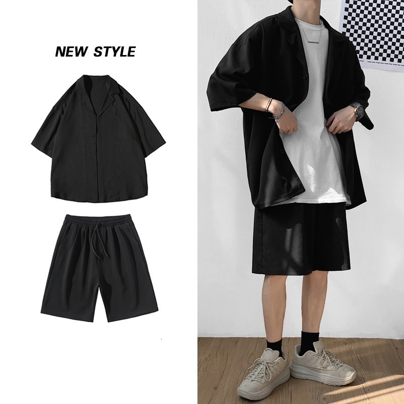 Men's Tracksuits Korean men's set jacket and short sleeved pure thin top match bottom summer fashion oversized clothing 230705