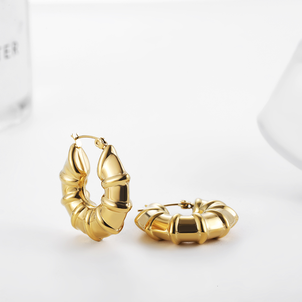 Stud Creative Metal Geometric V Shape Bamboo Chunky Hoop Earrings for Women Gold Color Stainless Steel Earrings Party Jewelry Gifts 230706