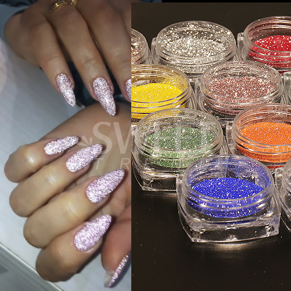 Nail Glitter Sparkles Reflective Pink Nail Glitter Powder Colorful Crystal Sequins Chrome Pigment Gel Polish Nail Decoration SWFG 230705