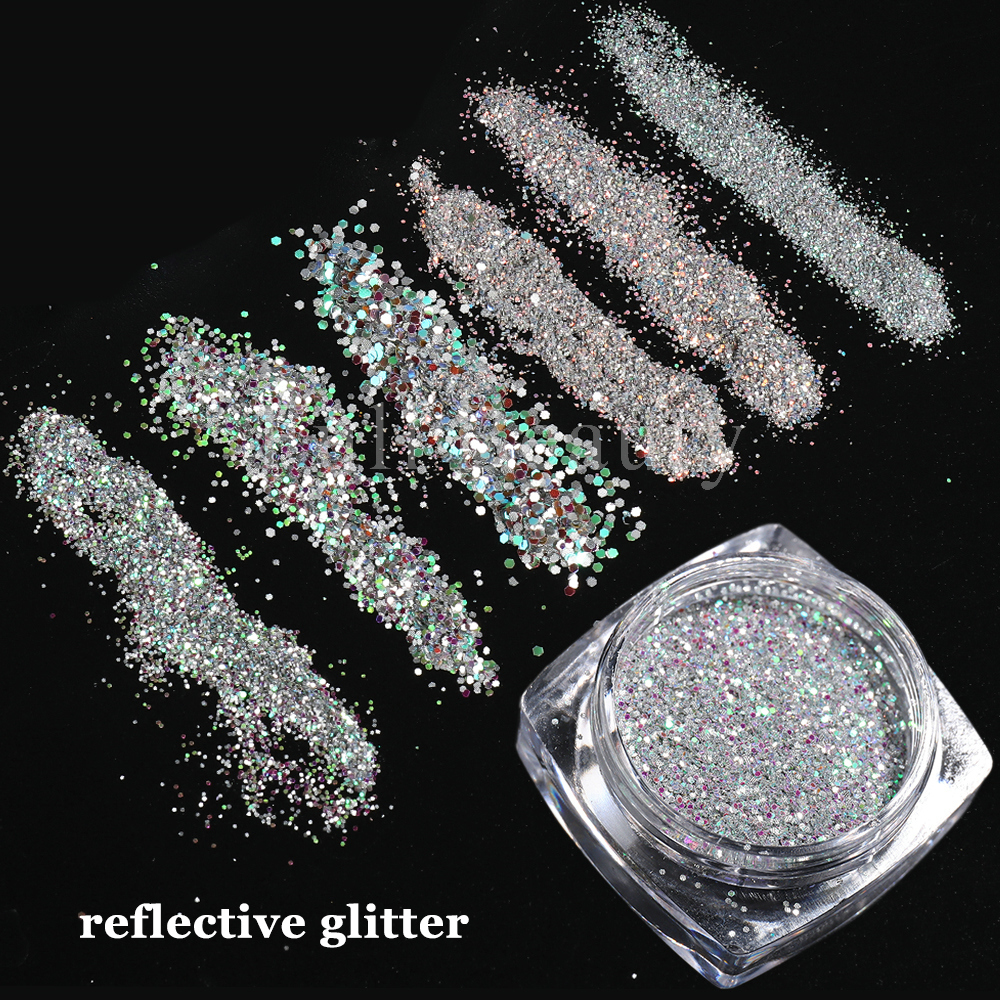 Nail Glitter Reflective Glitter Powder Sparkle Silver Diamond Glitter Fluorescent Pigment Chrome Nail Dust Merimaid Sequins Decoration GLFGF 230705