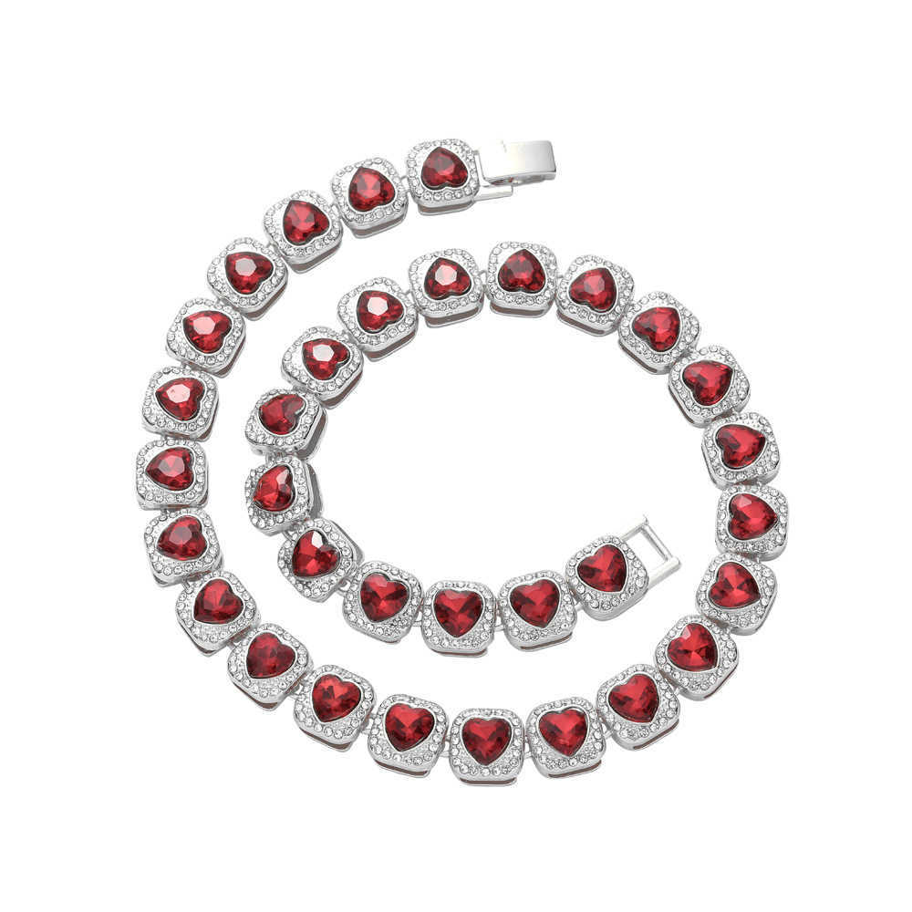 13mm Gzw Hip Hop New Rock Candy Necklace Red Heart Shaped Necklace Choker Bracelet Mens And Womens Alloy Full Diamond Rock Candy Chains Wolf Tide Jewe