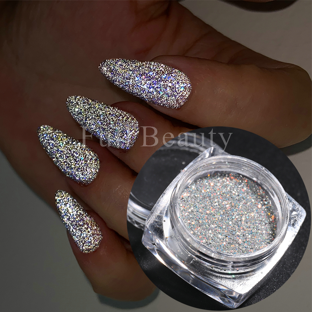 Nail Glitter Reflective Glitter Powder Sparkle Silver Diamond Glitter Fluorescent Pigment Chrome Nail Dust Merimaid Sequins Decoration GLFGF 230705