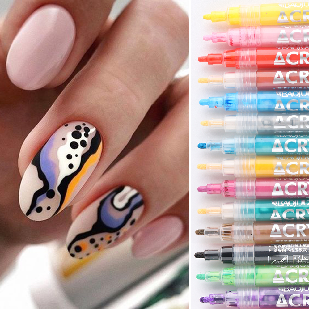 Nail Gel 12Pcs Nail Art Graffiti Pen Set Waterproof Drawing Marker Pen For Nails Neon Enemals Black White Painting Gel Manicure GLTY0112 230706