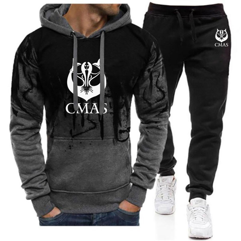 Men's Tracksuits Scuba diving CMAS 2023 printed men's track suit twopiece autumn gradient hooded Sweatshirt casual sweatpants set 230705