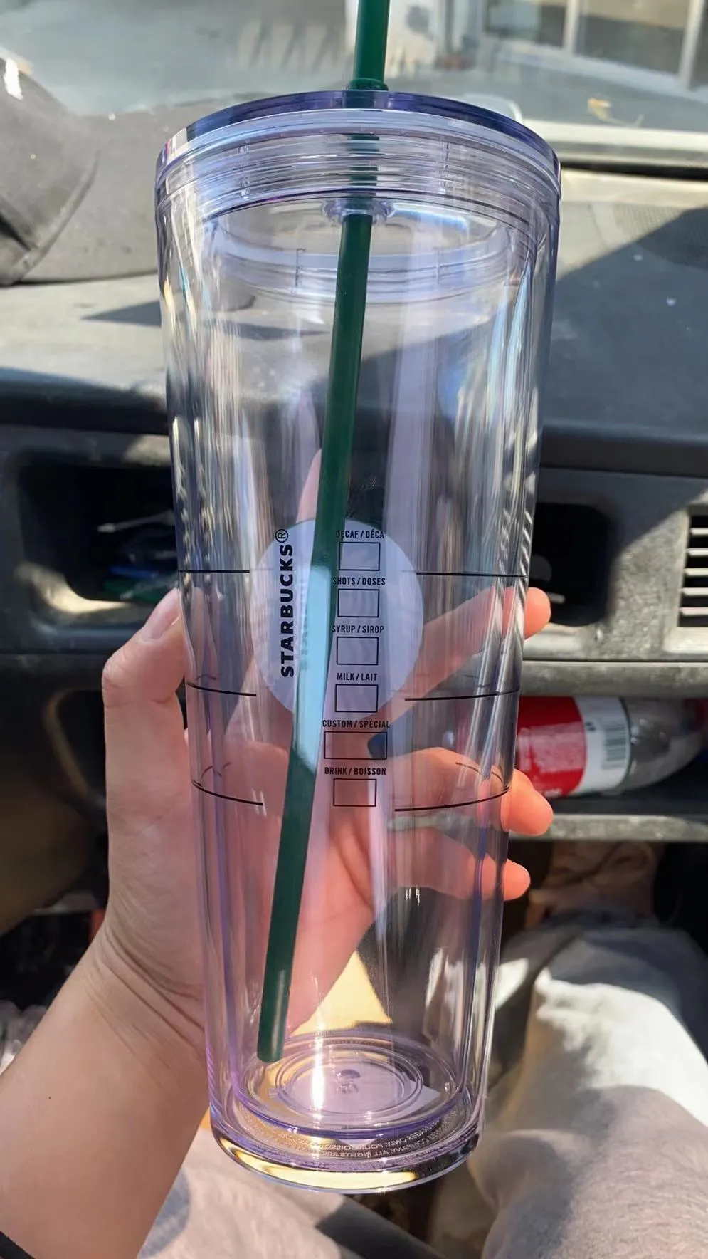 gs 24oz 710ml plastic cups reusable doublelayer transparent coffee flat straw column cover bdian cup milk teacup Free shipping
