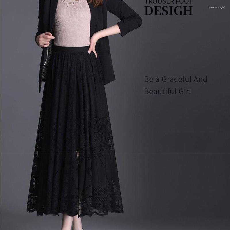 Black Vintage Tulle Skirt For Women, Summer High Waist Mesh Pleated Elegant A-E Office Ladies Skirt, Elastic Waist, Polyester, Hollow Out, Casual Styl