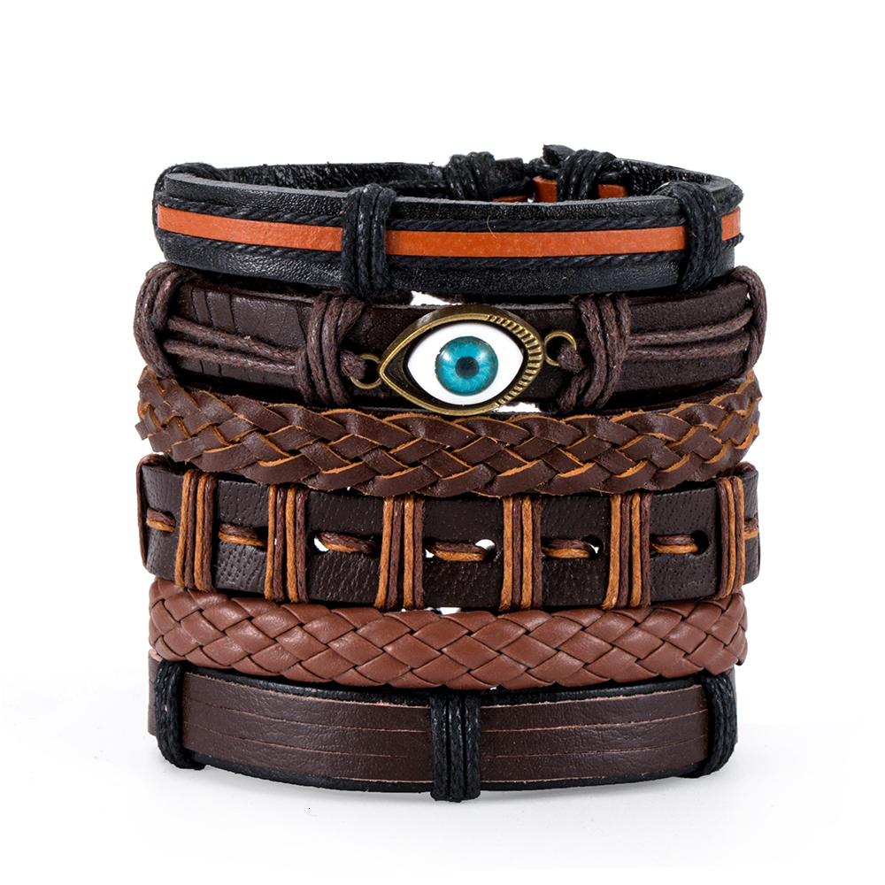 Chain Eif Dock Vinatge Gothic Punk Skull Star Metal Multilayer Leather Bracelet Men Bracelets Bangles Male Arm Jewelry wholesale 230706