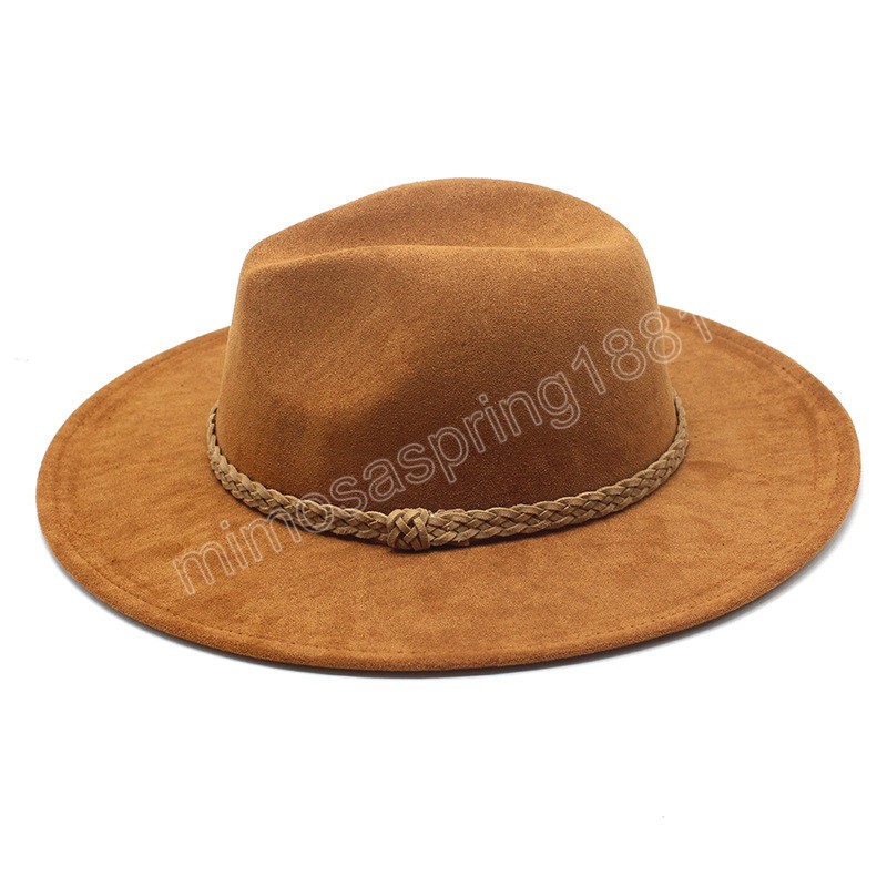 American Style Suede Felt Fedora Hat Vintage Wide Brim Western Cowboy Hat Winter Trilby Jazz Caps