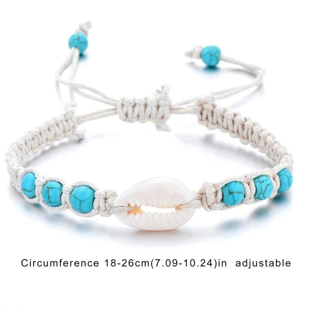 Chain Summer Starfish Shell Woven Bracelet Unisex Adjustable Wax Rope Turquoise Beaded Anklet Bracelet Women Men Boho Beach Jewelry 230706