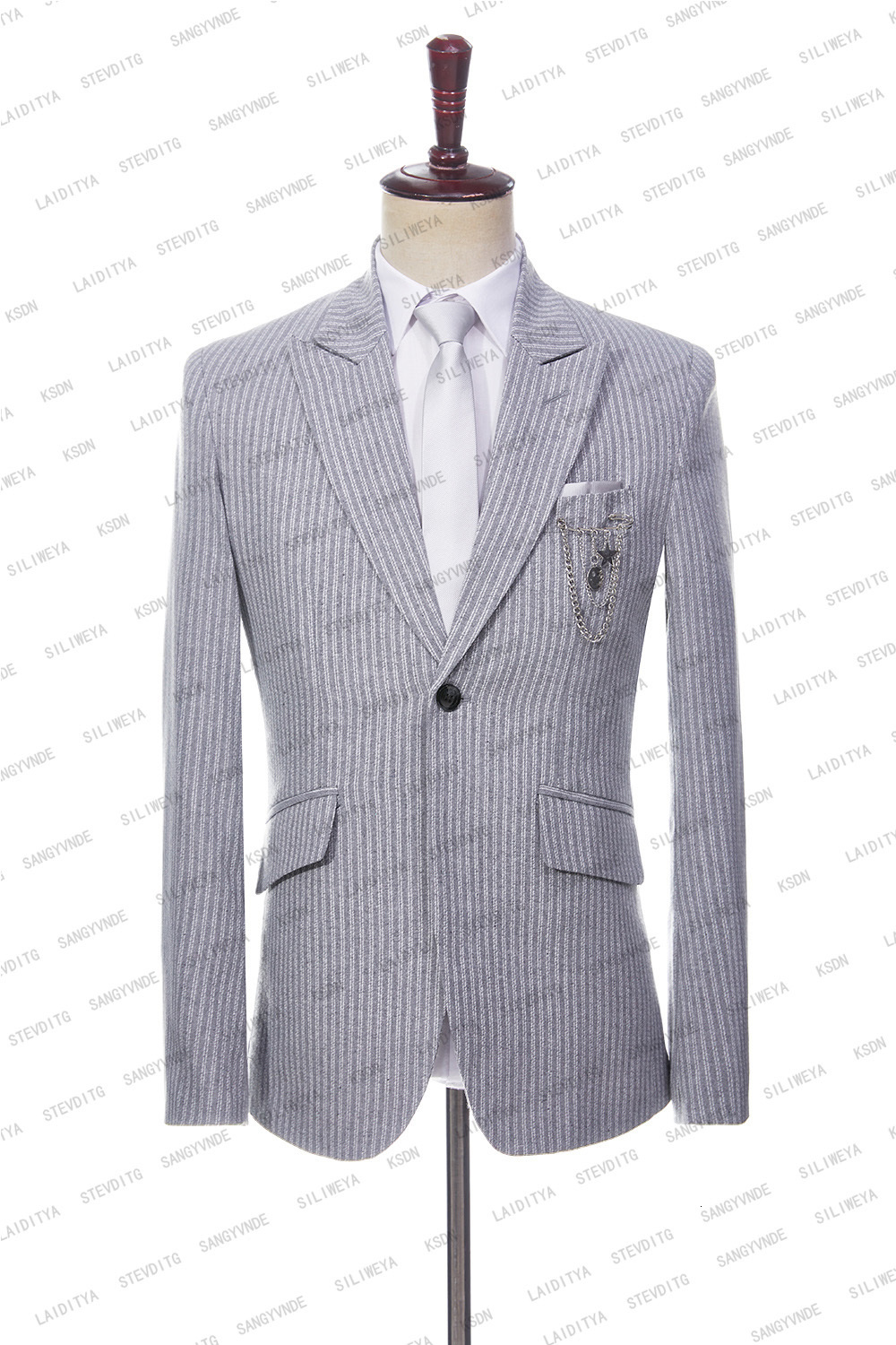 Men's Suits Blazers 2023 Light Grey Stripe Mens 2Pieces Suit Terno Slim Fit Formal Office Wedding Groom Tuxedo Tailcoat For Male Fashion Cloth 23
