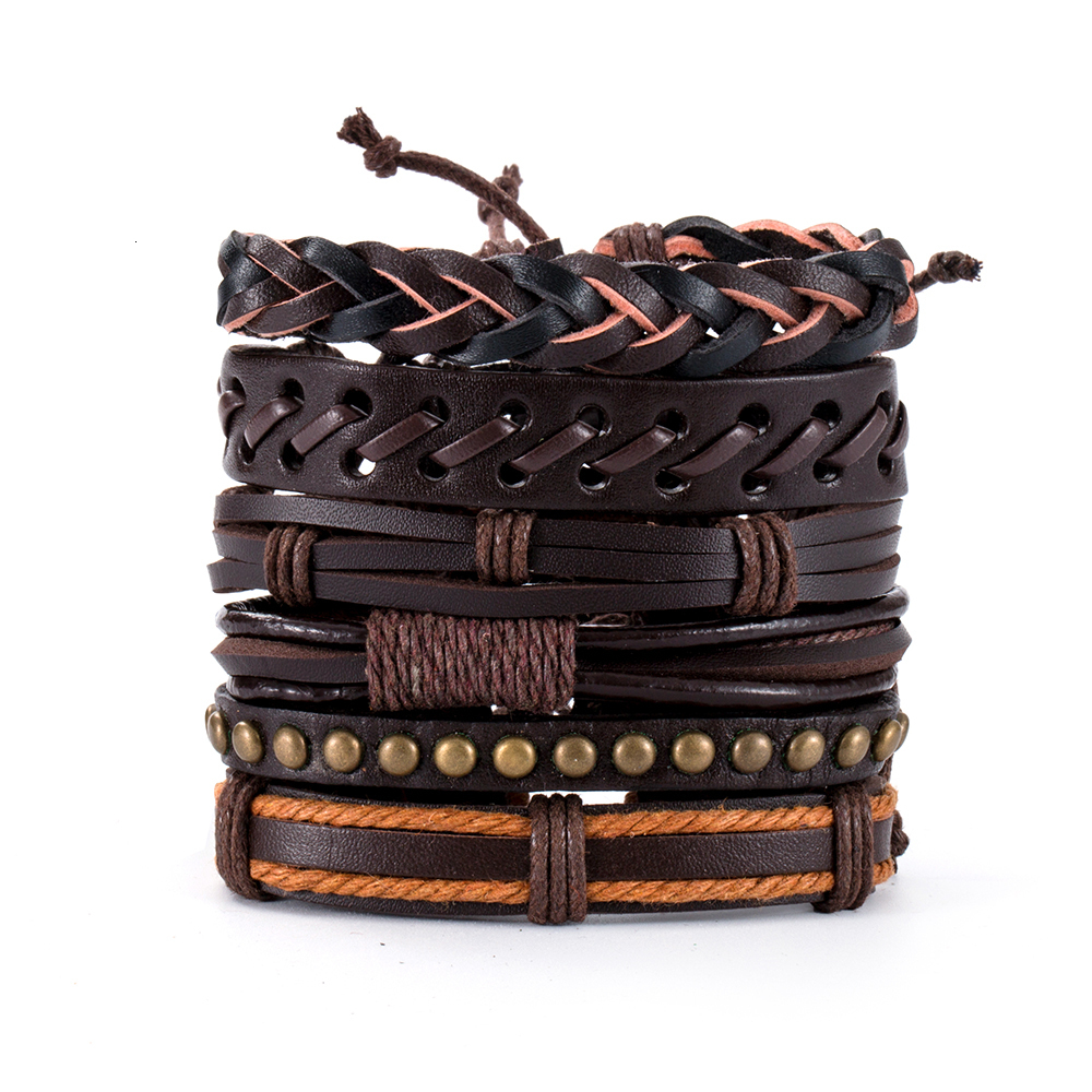 Chain Eif Dock Vinatge Gothic Punk Skull Star Metal Multilayer Leather Bracelet Men Bracelets Bangles Male Arm Jewelry wholesale 230706