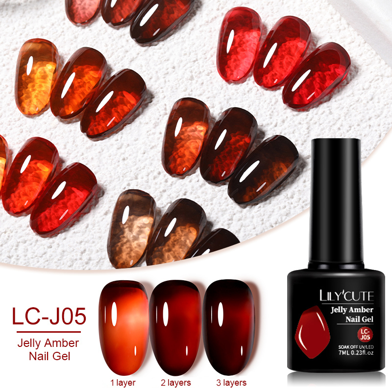 Nail Polish LILYCUTE 7ML Jelly Amber Gel Nail Polish Brown Crystal Translucent Dull Color Nail Art Gel Semi Permanent UV Gel Polish Varnish 230706