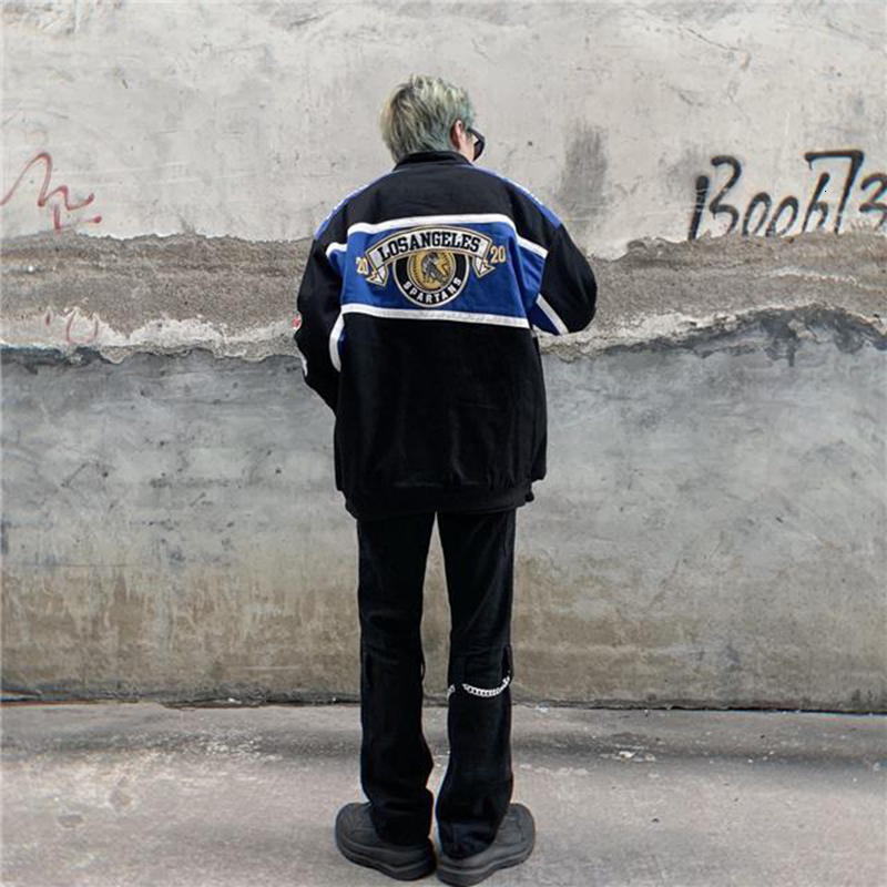 Women's Leather Faux Leather Unisex American Embroidery Bombers Coat Spring Autumn Hip Hop High Street Long Sleeve Top Bomber Varsity Racing Woma