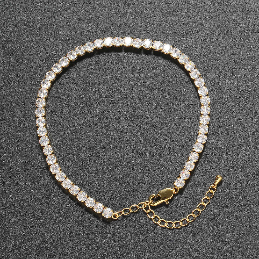 3mm 4mm 5mm Claw Tennis Chain Feet Anklet Chains Women's Hip Hop 8inch+2inch Extension Chain Gold Plated Iced Out Cubic Zirconia Minimalist Ankle
