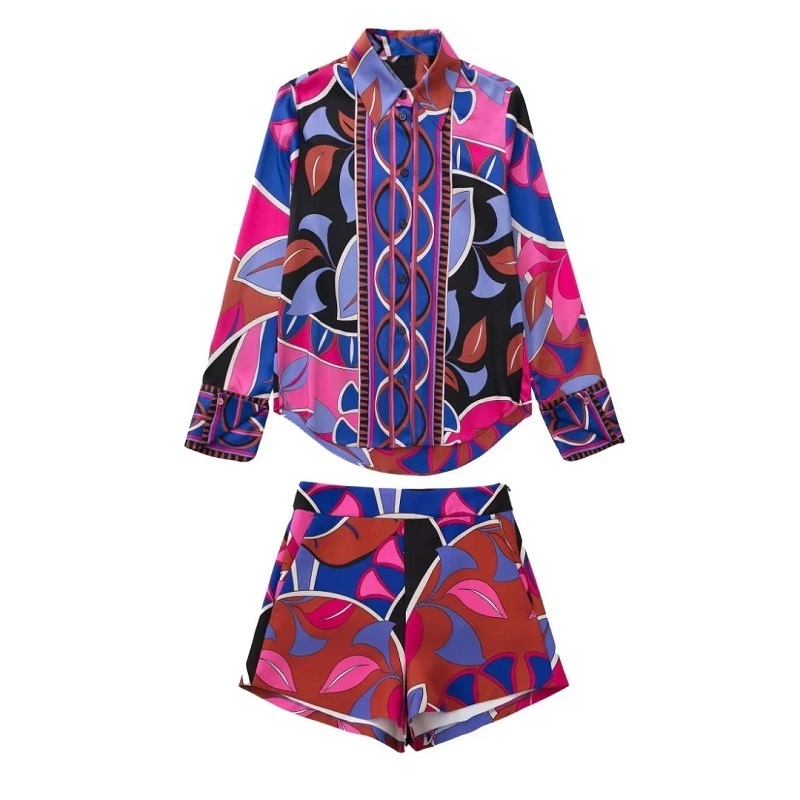 Women's Blouses Shirts TRAF Floral Skirt and Blouse Set Women's Short Set Fashion Woman 2 pieces Female Long sleeve Beautiful Green Shirt Mi
