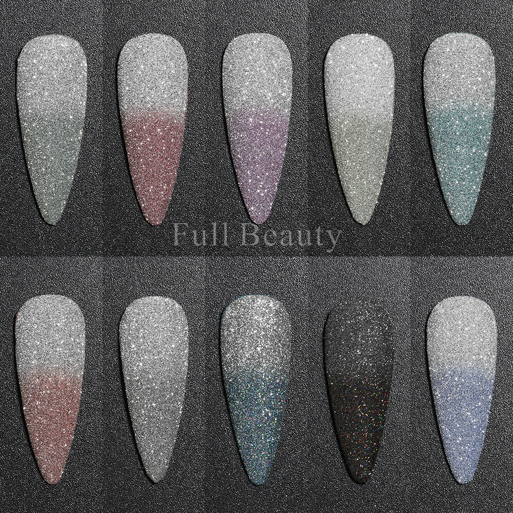 Nail Glitter 1Box Thermal Nail Dipping Powder Reflective Glitter Sparkle Silver Pigment Sugar Sand Coating Diamonds Manicure GLWBF 230705